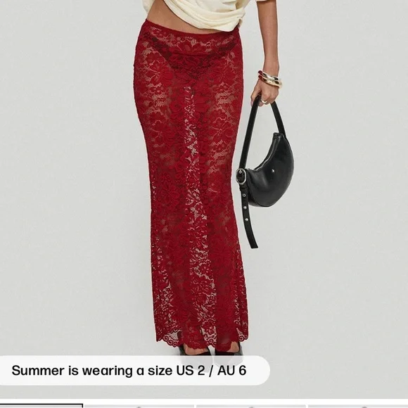 Princess Polly Lombardio Mesh Lace Maxi Skirt Burgundy - Picture 2 of 7